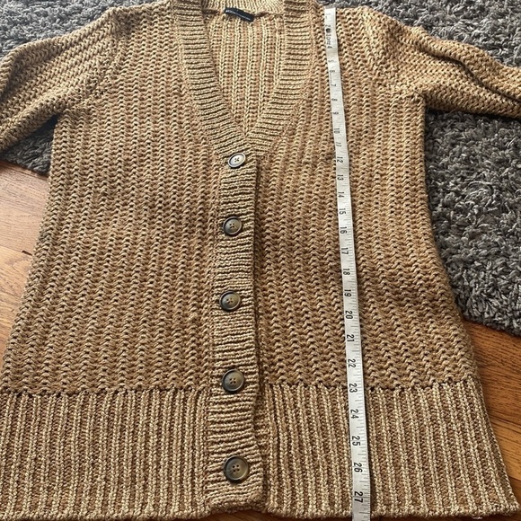 MODA International Gold Metallic Thick Long Sleeve Button Down Cardigan Sweater - Picture 8 of 11